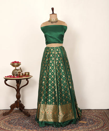 Handloom Green Meenakari Booti Lehenga with Plain Blouse