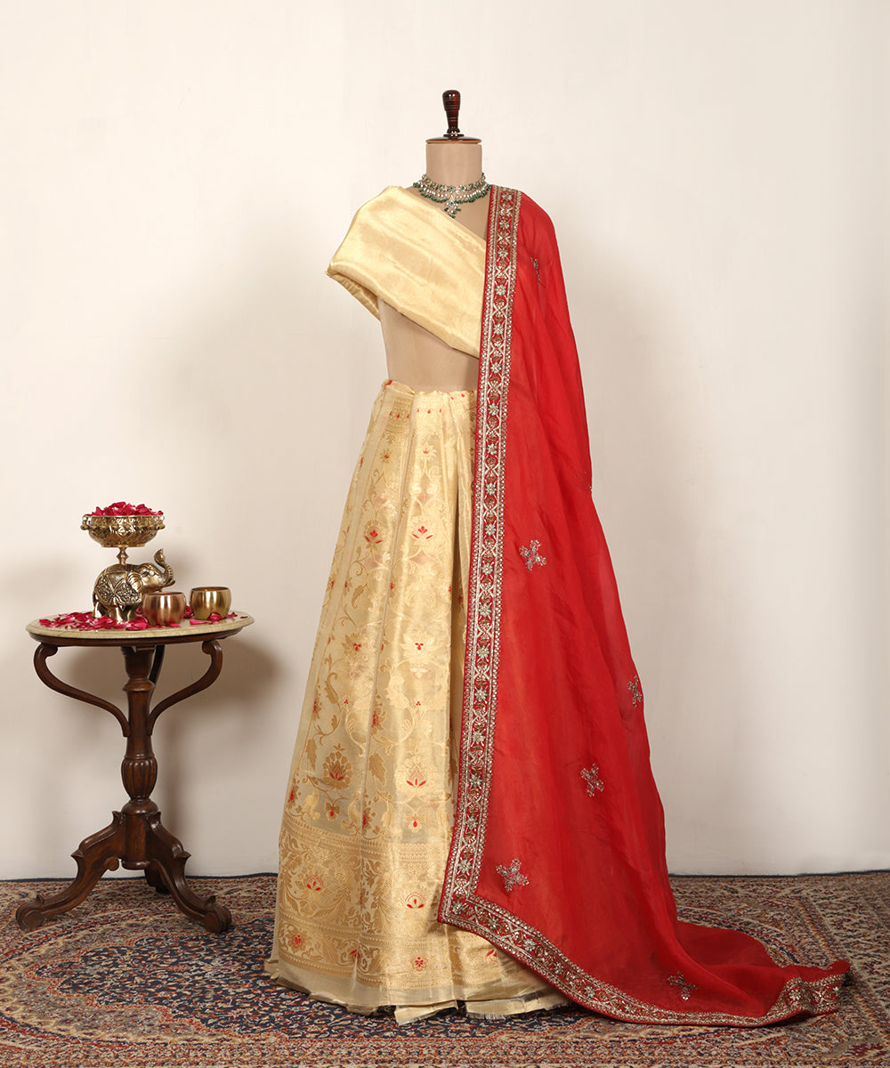 Gold Handloom Pure Tissue Silk Banarasi Lehenga