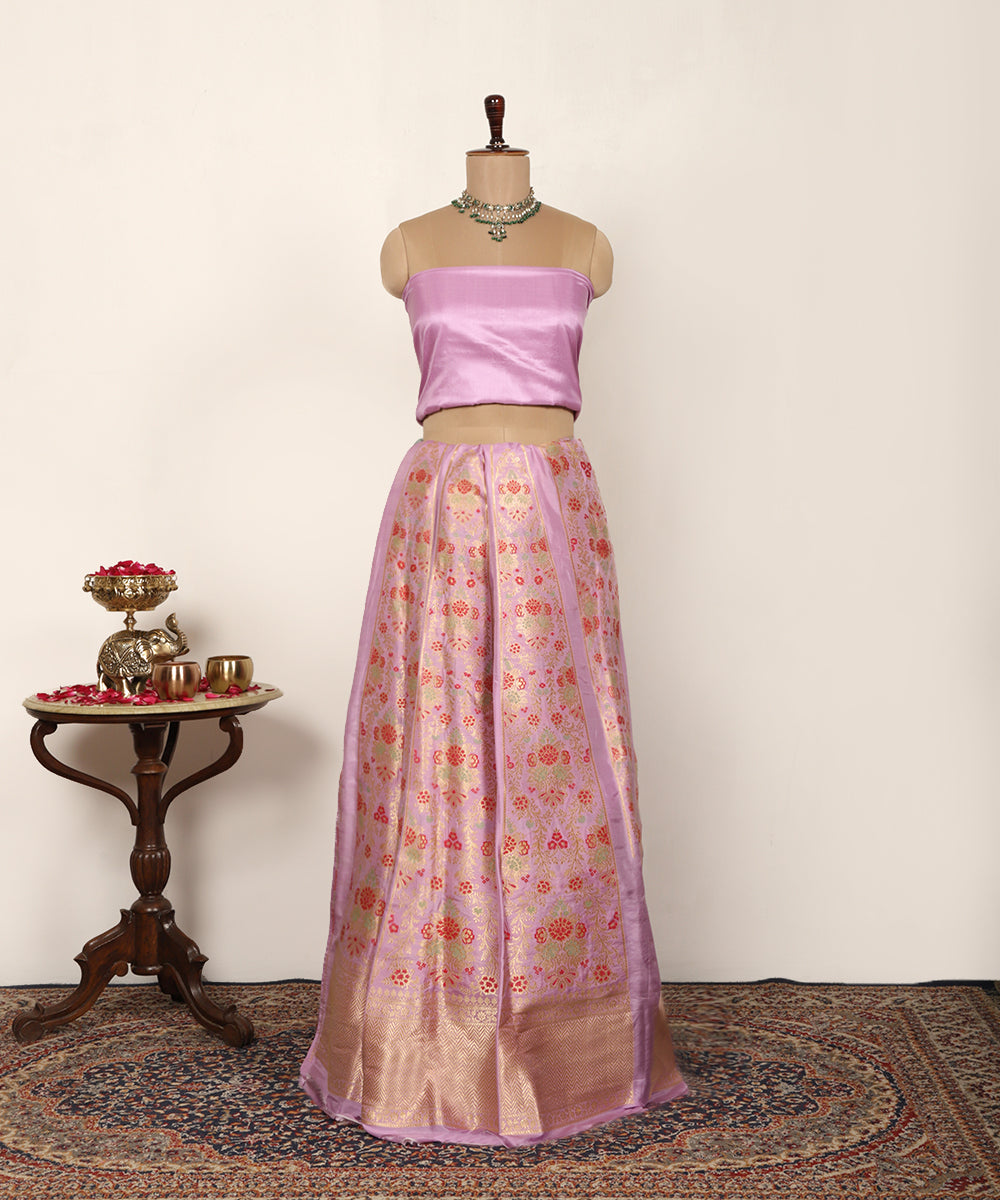 Handloom Light Mauve Pure Katan Silk Kadhwa Banarasi Lehenga With Meenakari