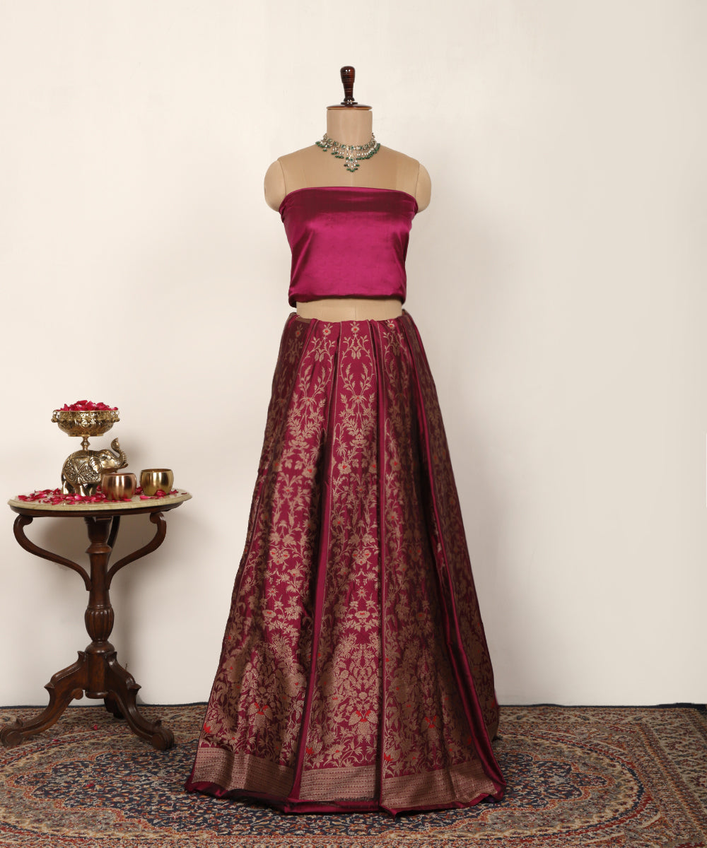 Purple Handloom Pure Katan Silk Banarasi Lehenga With Meenakari