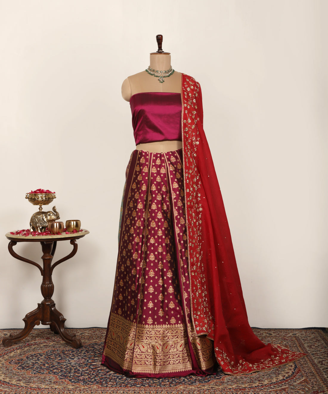 Handloom Purple Pure Katan Silk Banarasi Lehenga With Meenakari Booti