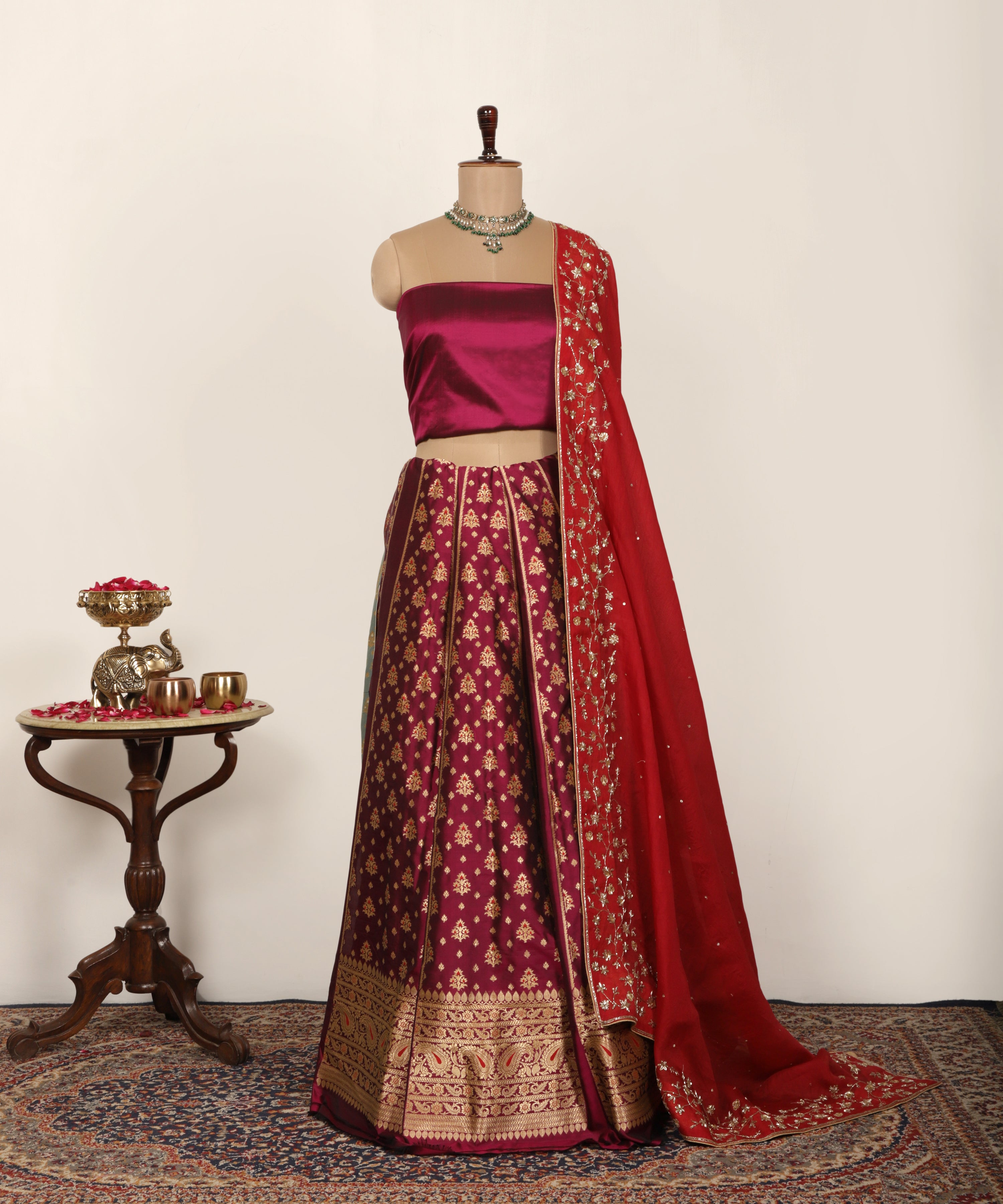 Handloom Purple Pure Katan Silk Banarasi Lehenga With Meenakari Booti