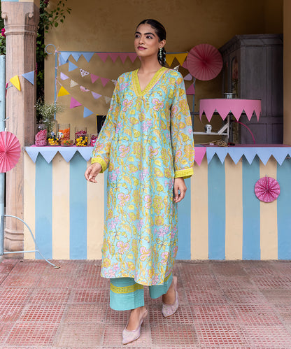 Cotton Candy Light Blue Chanderi Mulmul Kurta set of 2