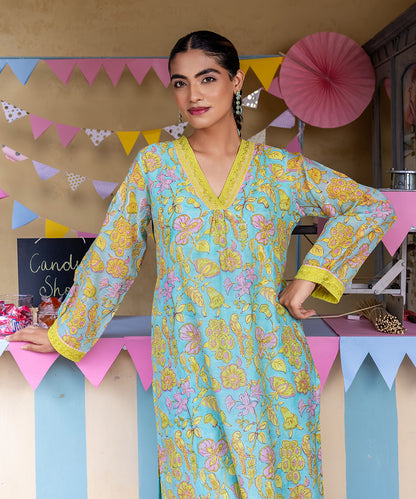 Cotton Candy Light Blue Chanderi Mulmul Kurta set of 2