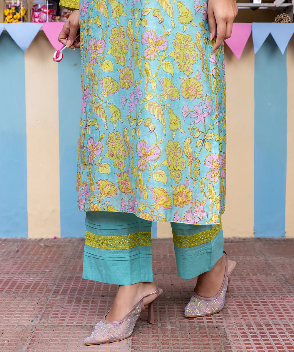 Cotton Candy Light Blue Chanderi Mulmul Kurta set of 2