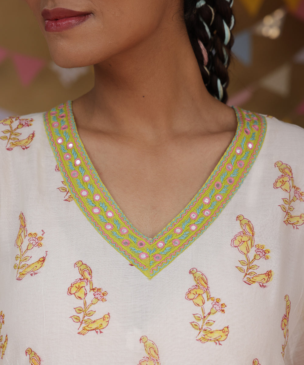 Cotton Candy White Green Chanderi Mulmul Kurta set of 2