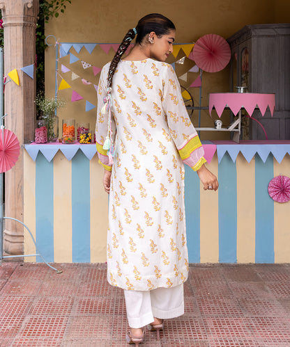 Cotton Candy White Green Chanderi Mulmul Kurta set of 2