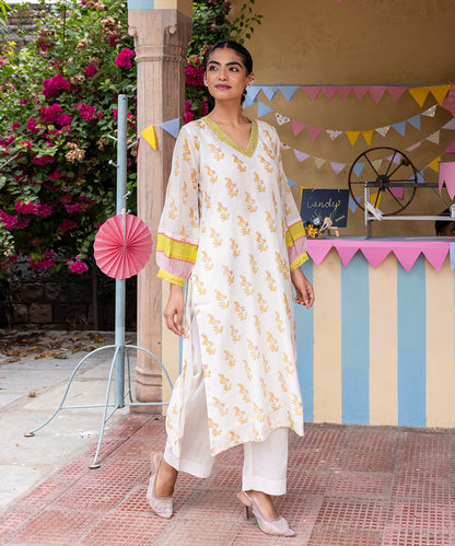 Cotton Candy White Green Chanderi Mulmul Kurta set of 2