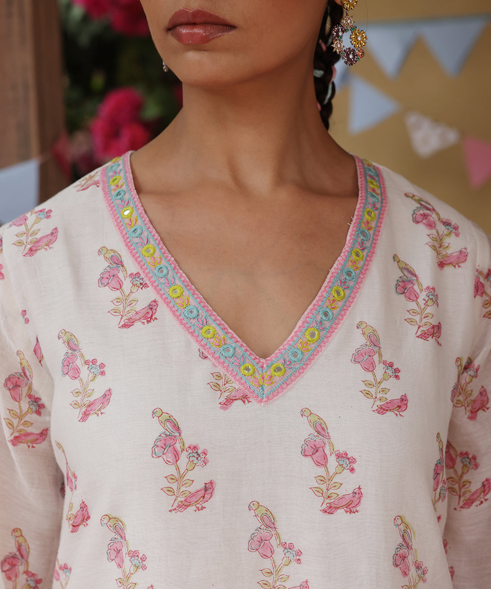 Cotton Candy White Green Chanderi Mulmul Kurta set of 3
