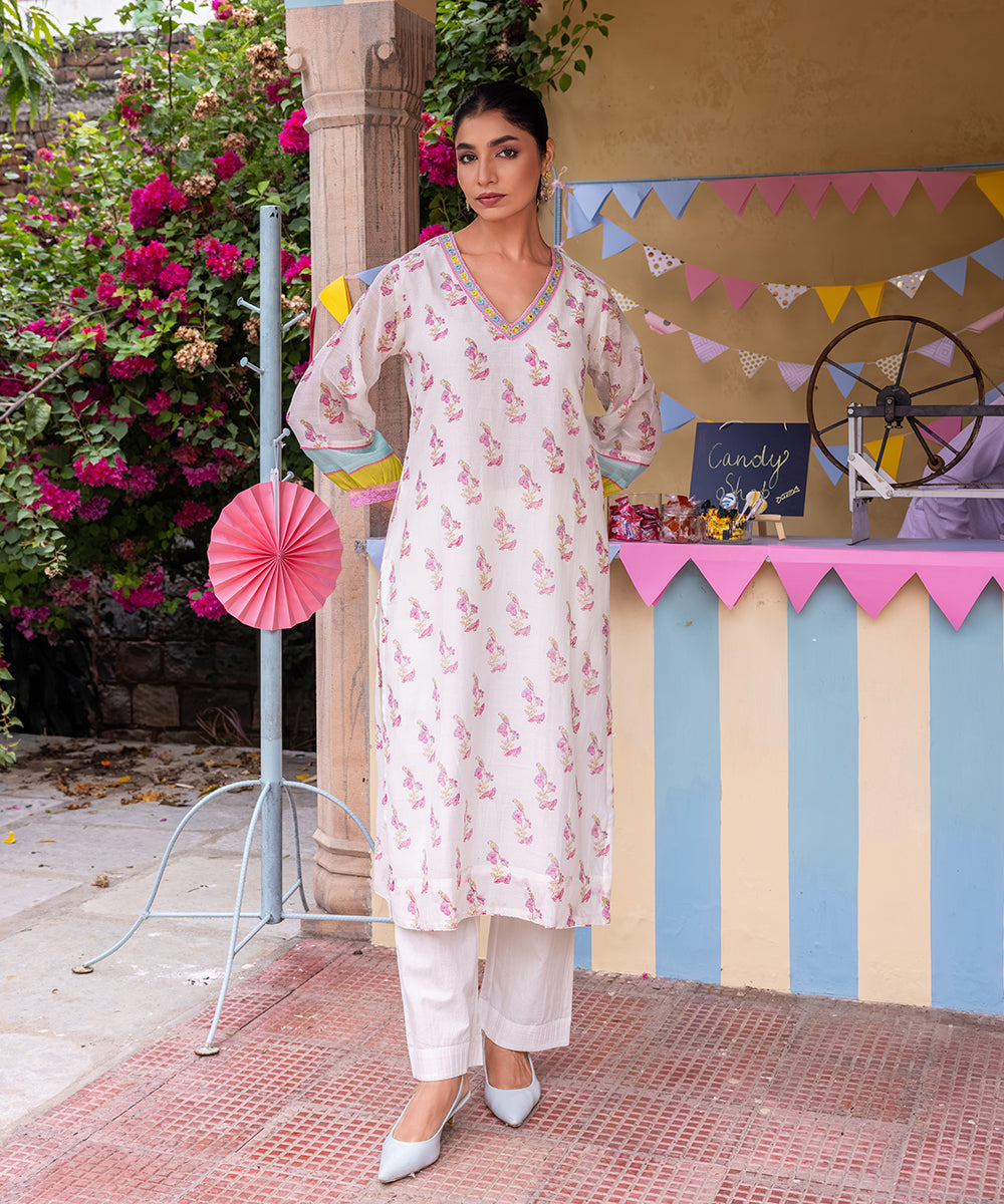 Cotton Candy White Pink Chanderi Mulmul Kurta set of 2