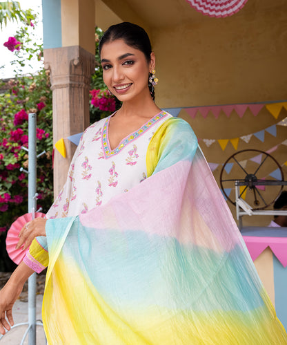 Cotton Candy White Pink Chanderi Mulmul Kurta set of 3