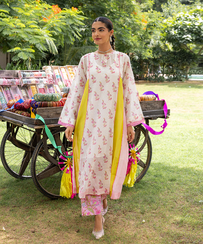 Cotton Candy White Pink Chanderi Mulmul  A -Line Kurta set of 3