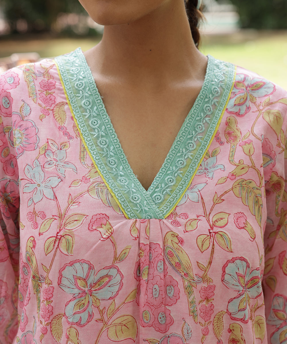 Cotton Candy Light Pink Chanderi Mulmul Kurta set of 2