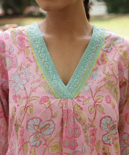 Cotton Candy Light Pink Chanderi Mulmul Kurta set of 2