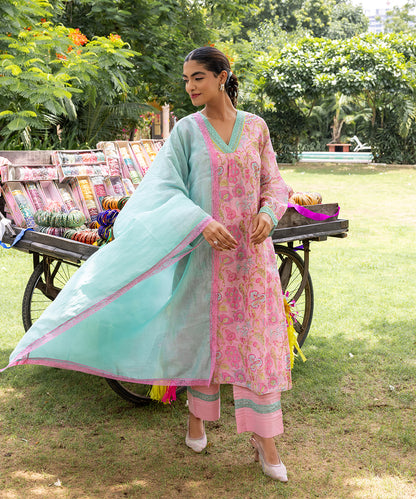 Cotton Candy Light Pink Chanderi Mulmul Kurta set of 3