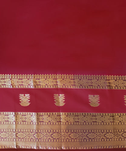 Yellow Handloom Pure Silk Kanjivaram Saree With Deep Maroon Border And Gold Zari Booti