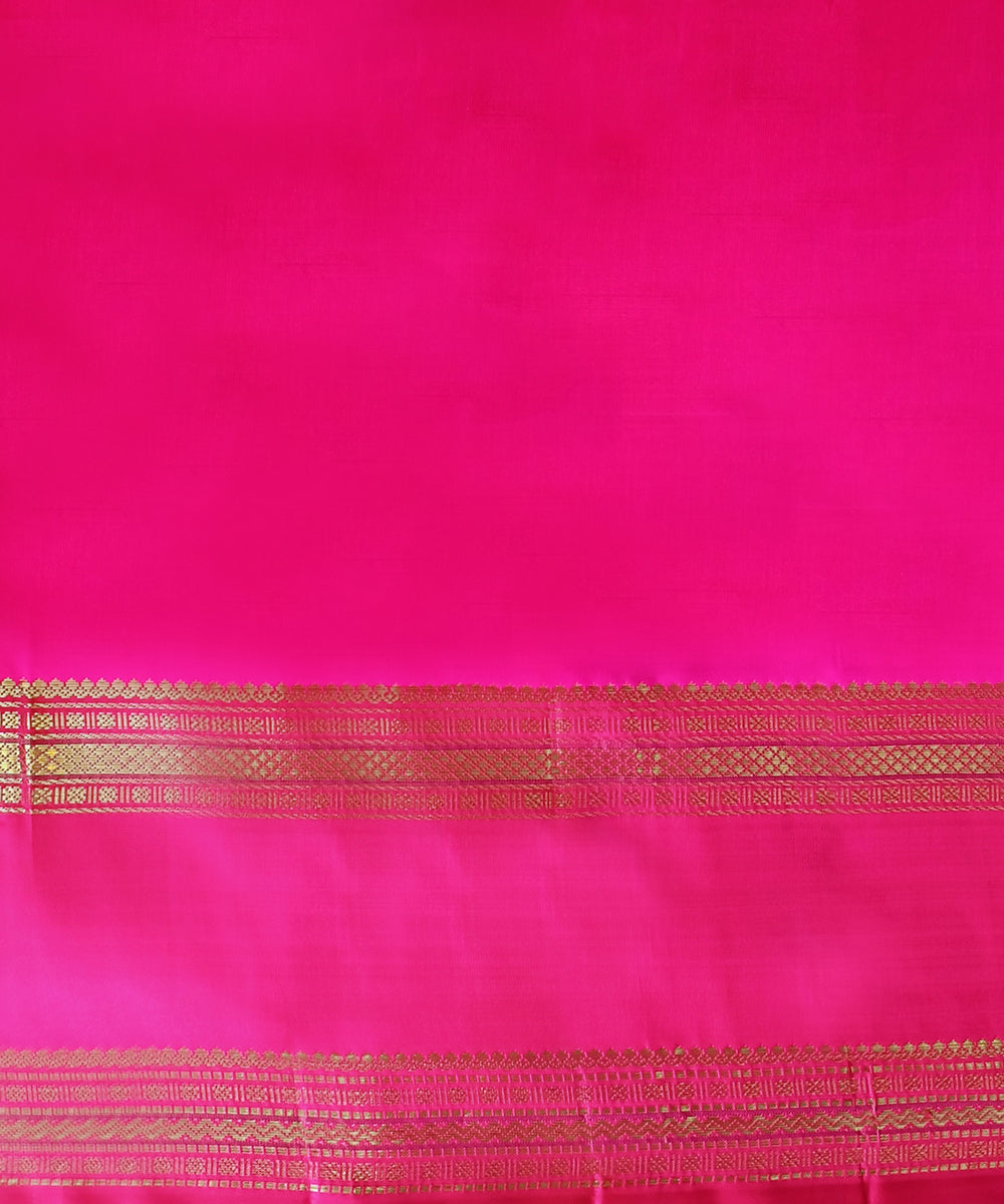 Royal Blue Handloom Pure Silk Kanjivaram Saree With Annapakshi Motifs And Pink Border
