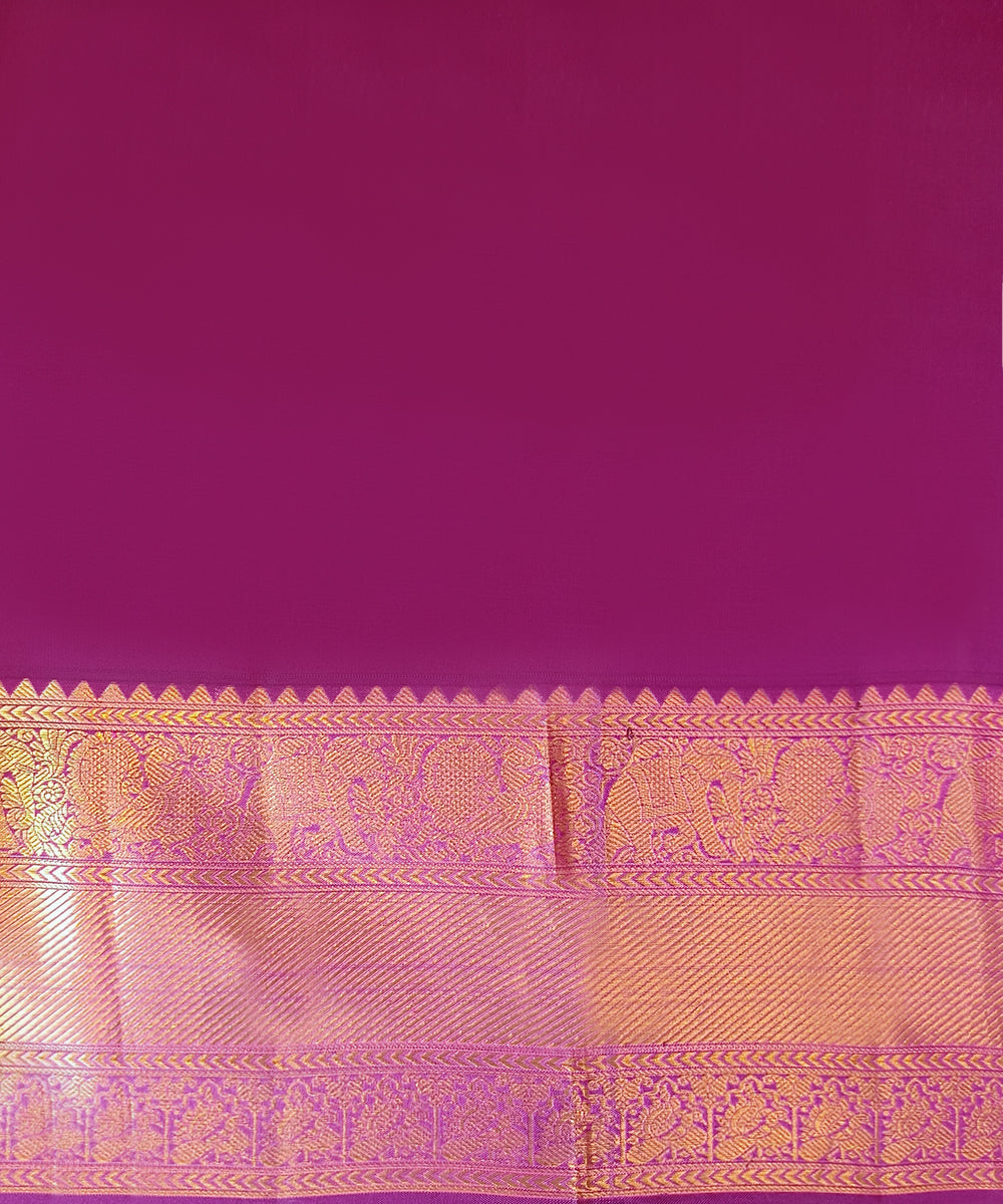 Royal Purple Handloom Pure Silk Kanjivaram Saree With Allover Booti Annapakshi And Elephant Motifs On Gold Zari Border