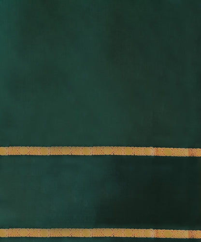 Bottle Green Handloom Pure Silk Kanjivaram Saree With Allover Horizontal Golden Zari Lines And Golden Border