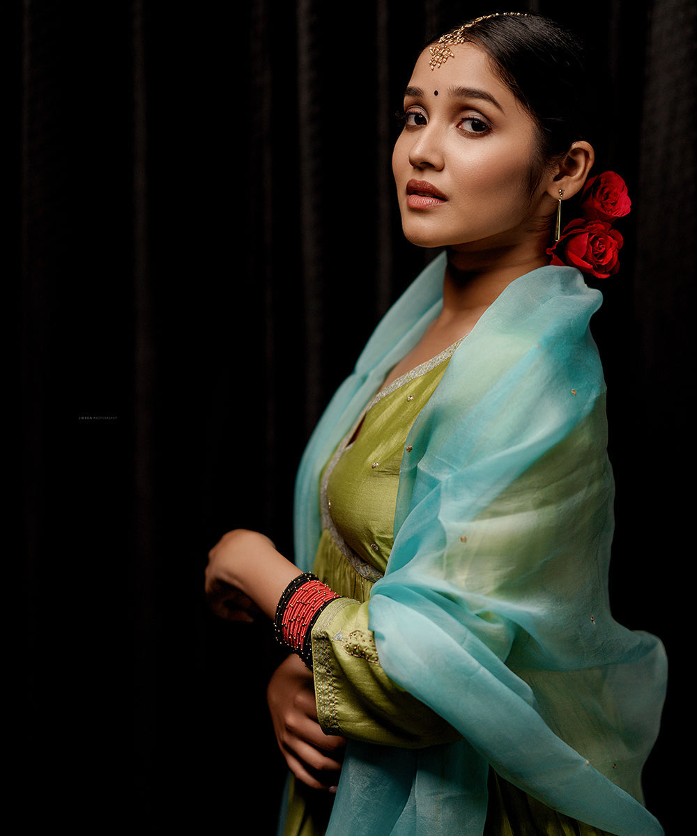 Anikha Surendran In Lime Green Handloom Chanderi Kurta Set Ready To Wear Silk Ensembles