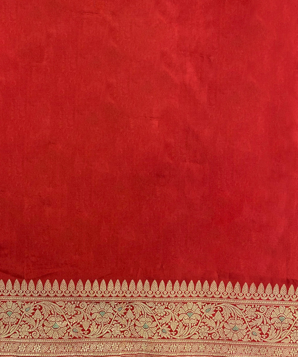 Handloom Red Pure Katan Silk Banarasi Saree With Zardozi Embroidery