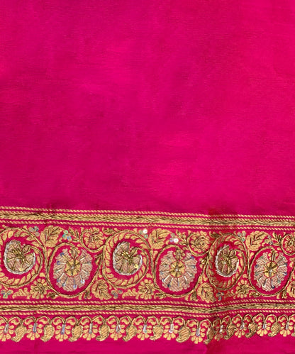 Handloom Hot Pink Pure Silk Embroidered Banarasi Saree