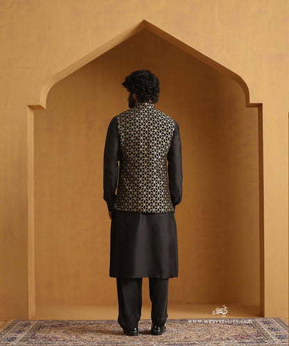 Black_Chanderi_Kurta_With_Salwar_And_Moonga_Silk_Nehru_Jacket_WeaverStory_04