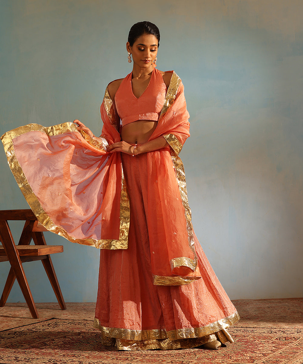 Orange_Handcrafted_Tissue_Silk_Kalidaar_Lehenga_Set_With_Organza_Dupatta_WeaverStory_01