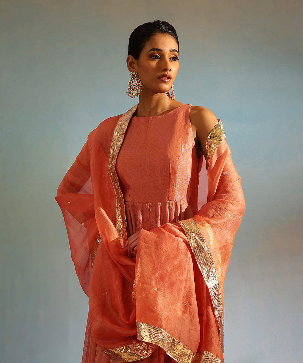 Orange_Handcrafted_Tissue_Silk_Anarkali_Kurta_With_Churidaar_And_Organza_Dupatta_WeaverStory_02