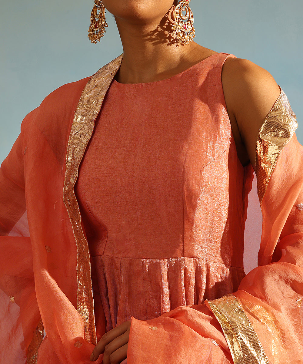 Orange_Handcrafted_Tissue_Silk_Anarkali_Kurta_With_Churidaar_And_Organza_Dupatta_WeaverStory_05