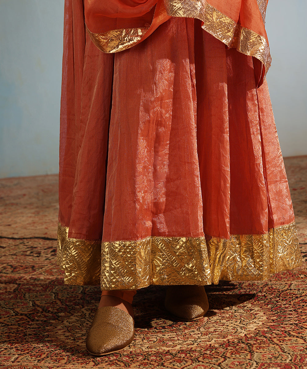 Orange_Handcrafted_Tissue_Silk_Anarkali_Kurta_With_Churidaar_And_Organza_Dupatta_WeaverStory_06