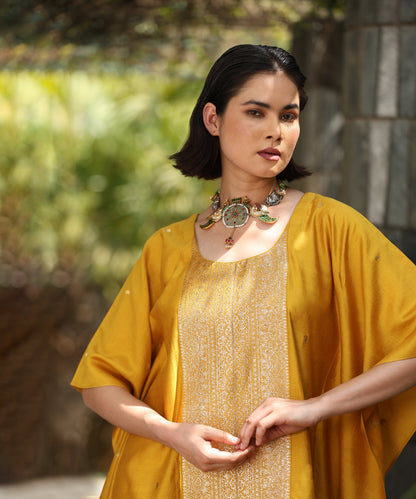 Mari_Gold_Yellow_Handloom_Pure_Chiniya_Kaftan_With_Sanjaab_Finishing_WeaverStory_02