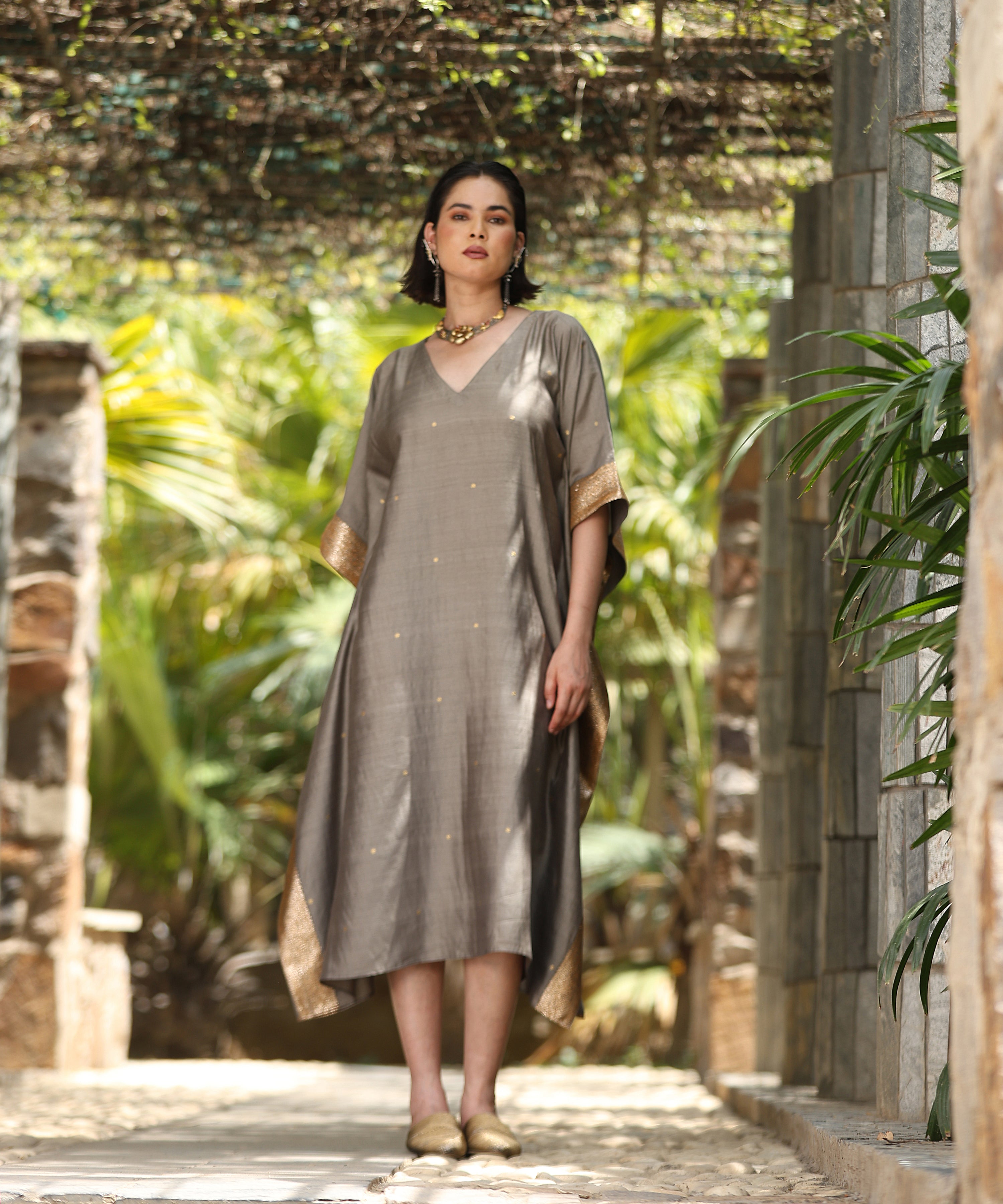 Olive_Grey_Handloom_Pure_Chiniya_Kaftan_With_Sanjaab_Finishing_WeaverStory_04