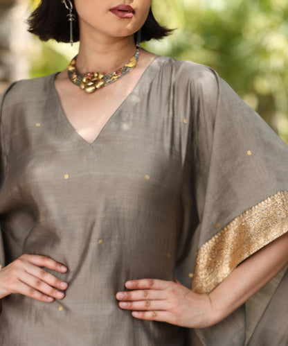 Olive_Grey_Handloom_Pure_Chiniya_Kaftan_With_Sanjaab_Finishing_WeaverStory_06