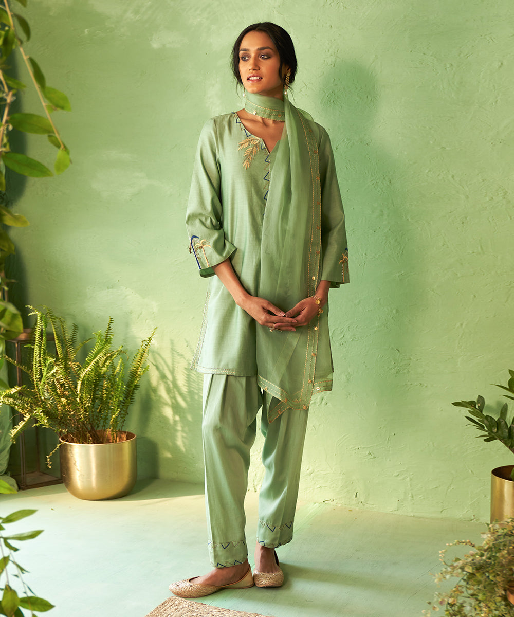 Kinaara Tea Green Short Kurta Set