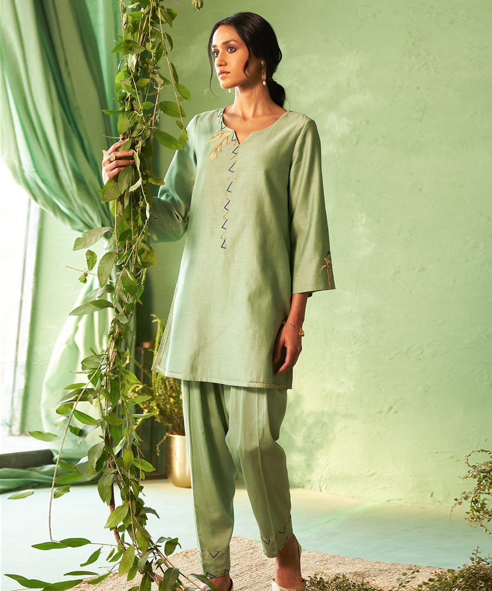 Kinaara Tea Green Short Kurta Set