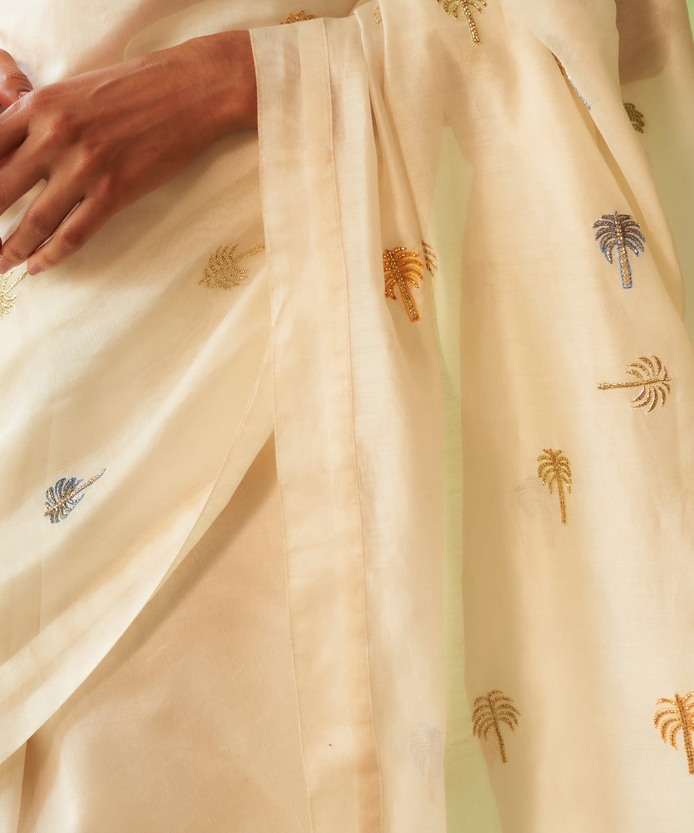 Kinaara Off-White Chanderi Saree with Peacock Green Blouse