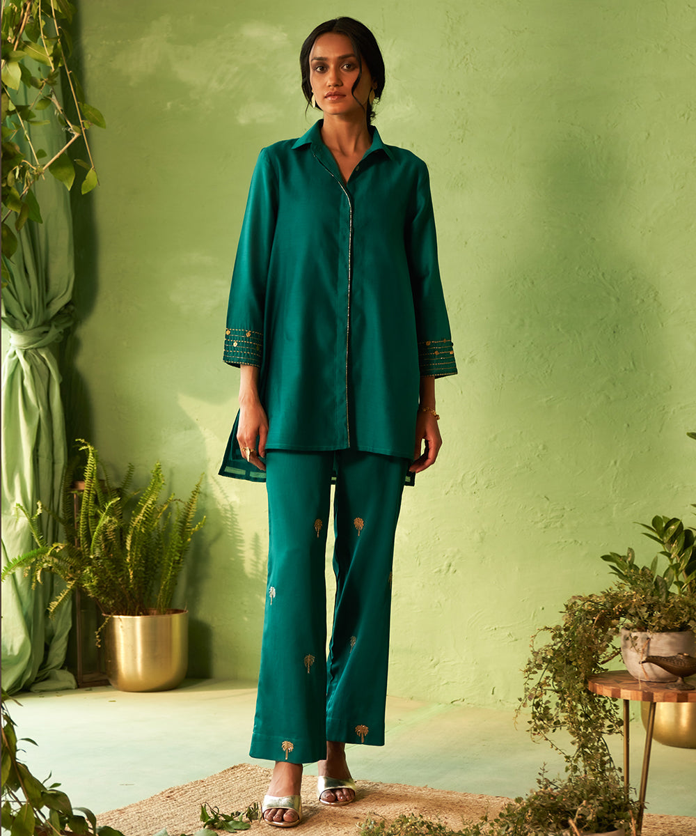 Kinaara Peacock Green Collared Coord Set