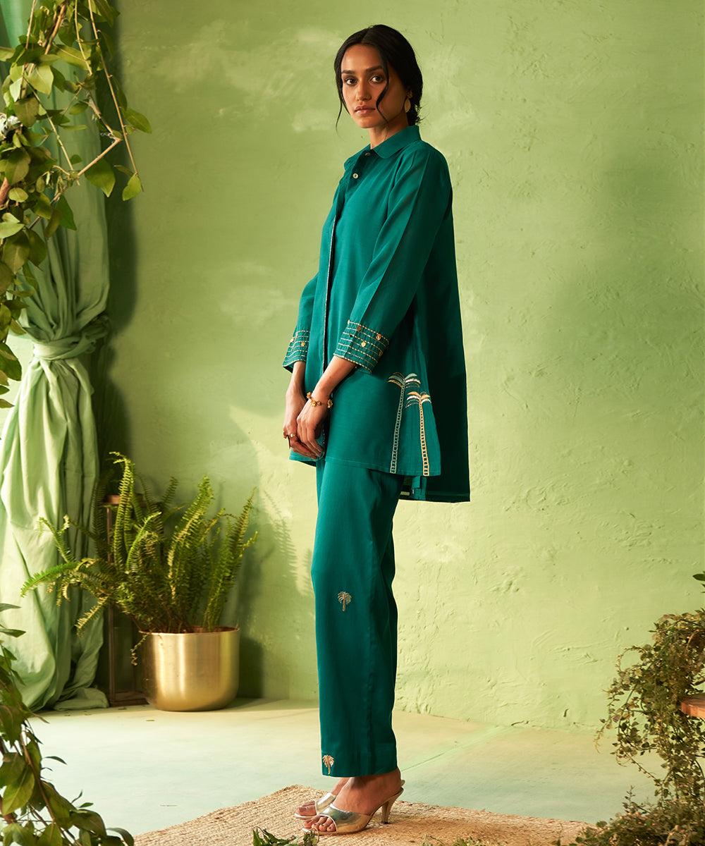 Kinaara Peacock Green Collared Coord Set