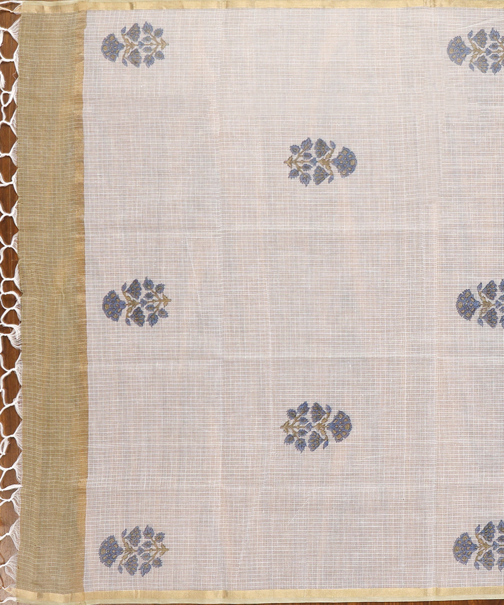 White_Cotton_Kota_Doria_Dupatta_With_Blue_Floral_Hand_Block_Printing_WeaverStory03