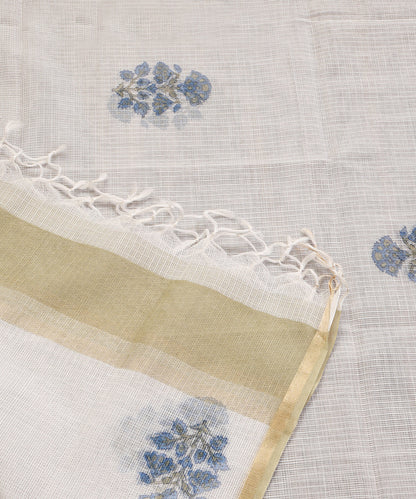 White_Cotton_Kota_Doria_Dupatta_With_Blue_Floral_Hand_Block_Printing_WeaverStory04