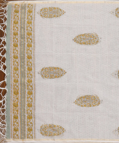 White_Cotton_Kota_Doria_Dupatta_With_Mustard_Floral_Hand_Block_Printing_WeaverStory03