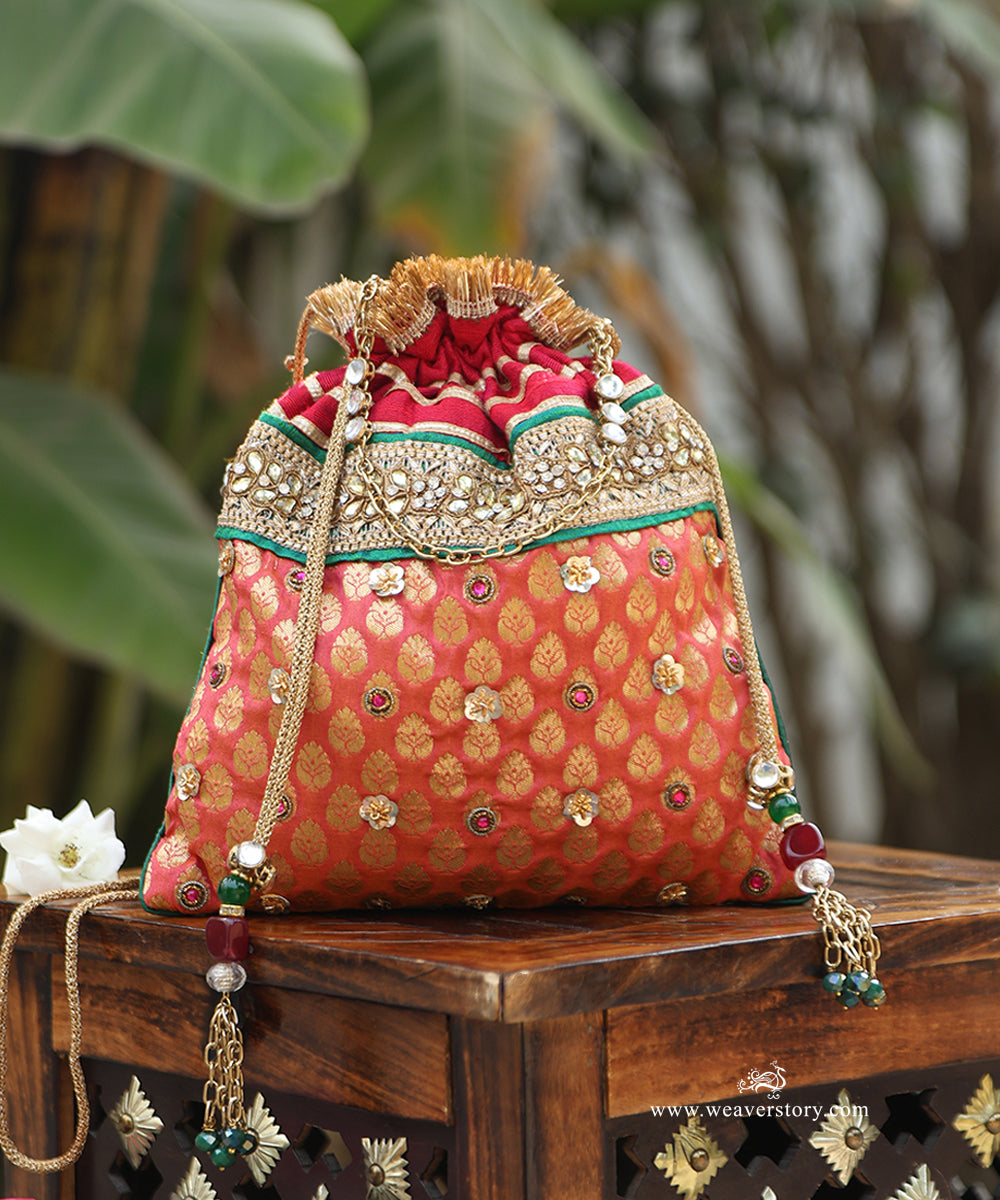 Red_Brocade_Potli_With_Embroidery_Work_WeaverStory_01