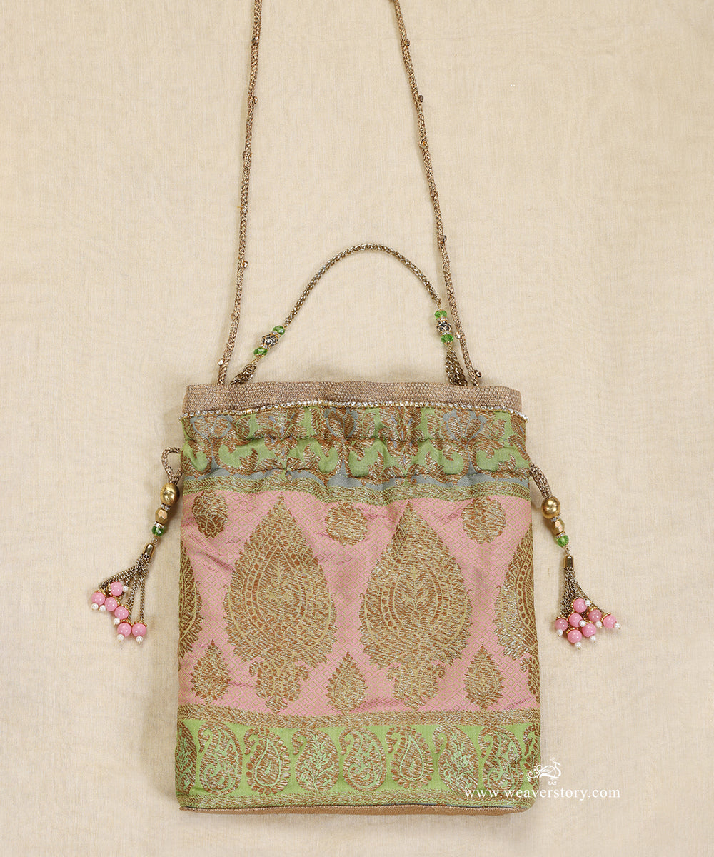 Light_Pink_And_Green_Brocade_Potli_With_Paisley_Motif_WeaverStory_02