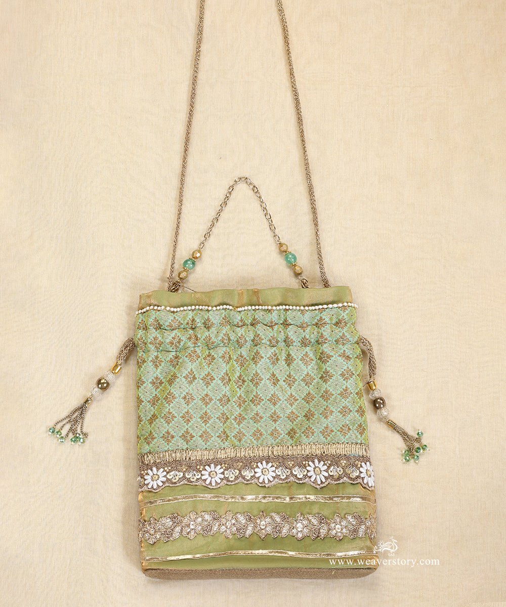 Green_And_Golden_Brocade_Potli_With_Embroidery_WeaverStory_02