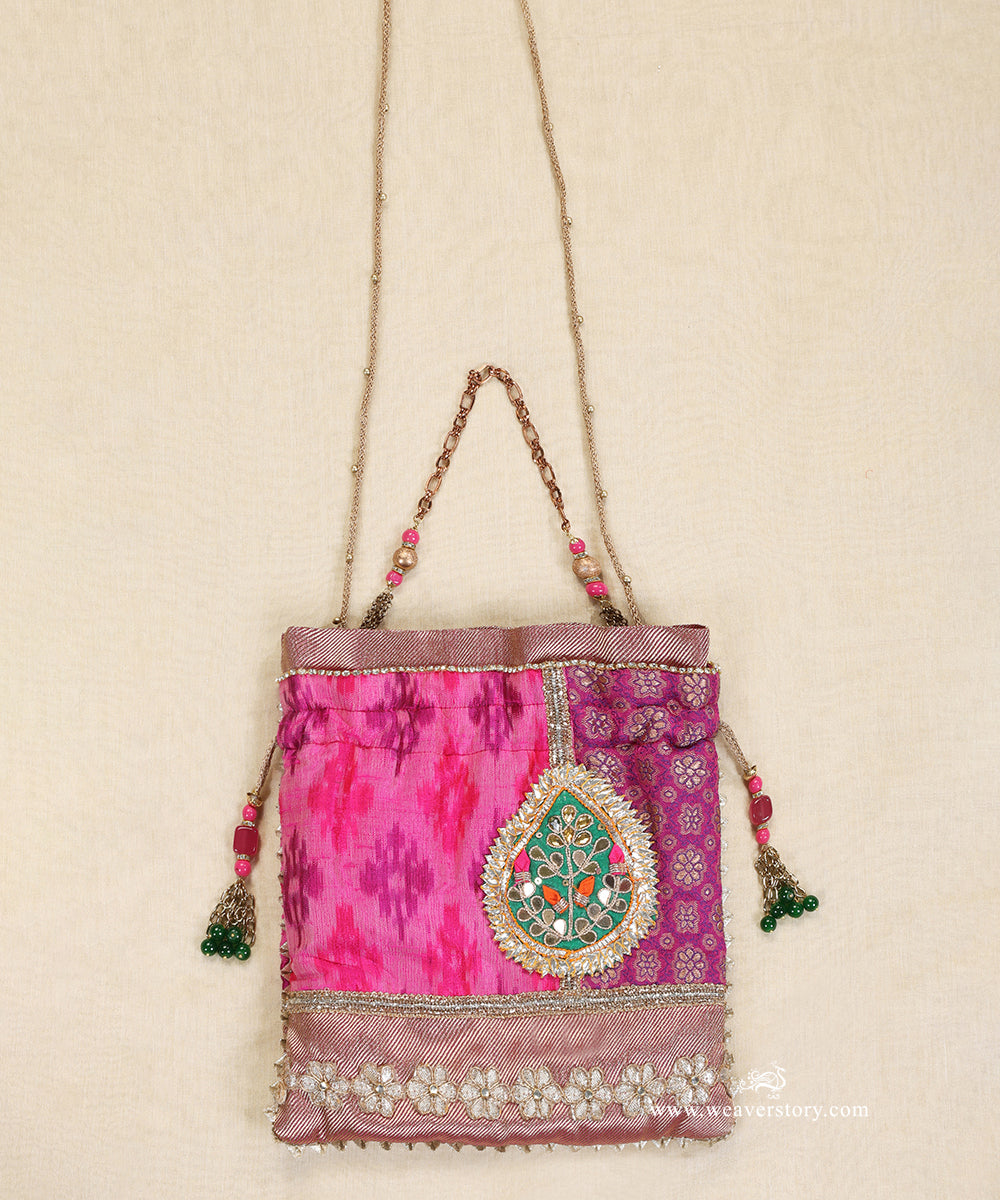 Pink_Silk_Ikat_Potli_With_Gota_Patti_Work_WeaverStory_02