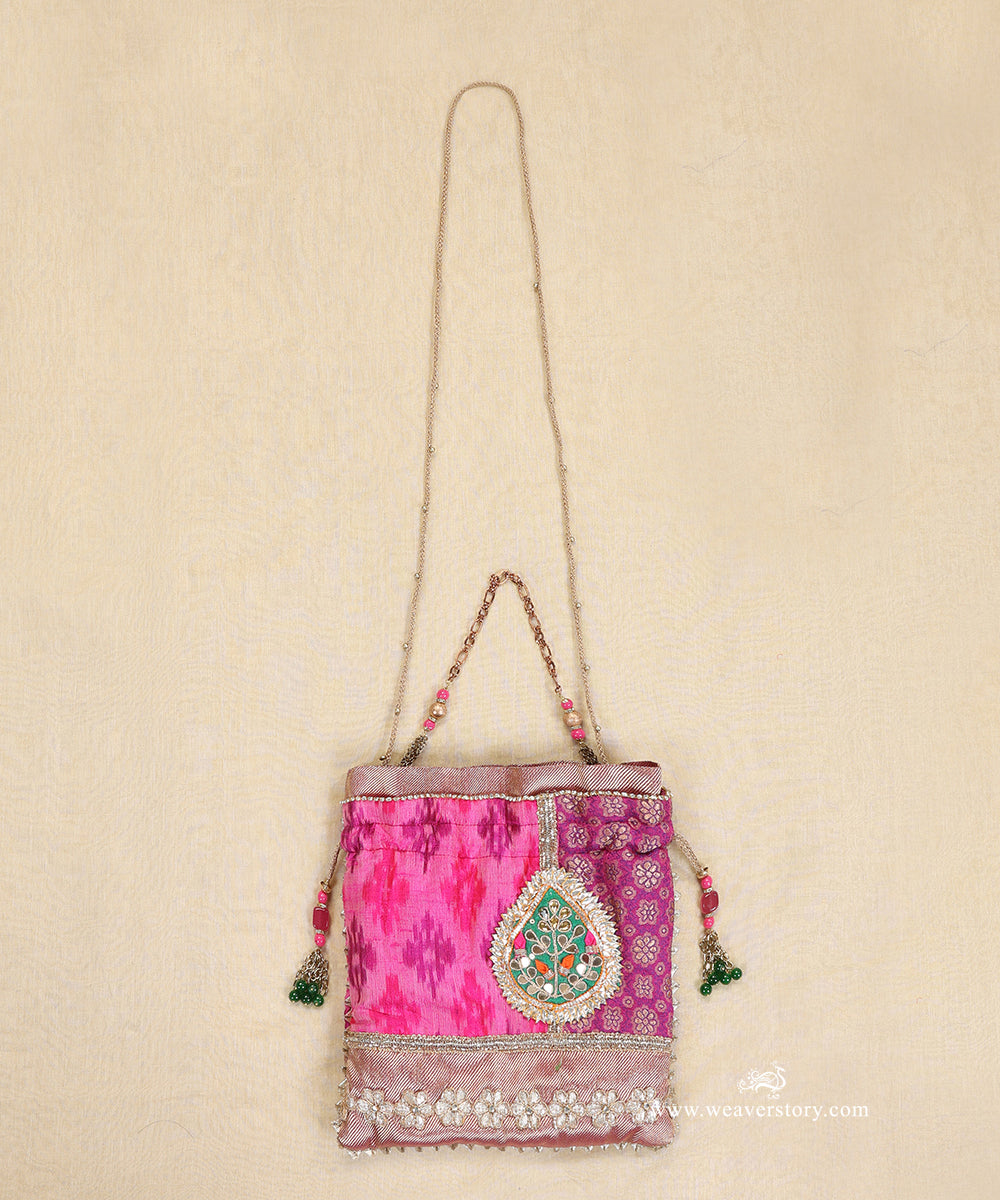 Pink_Silk_Ikat_Potli_With_Gota_Patti_Work_WeaverStory_03