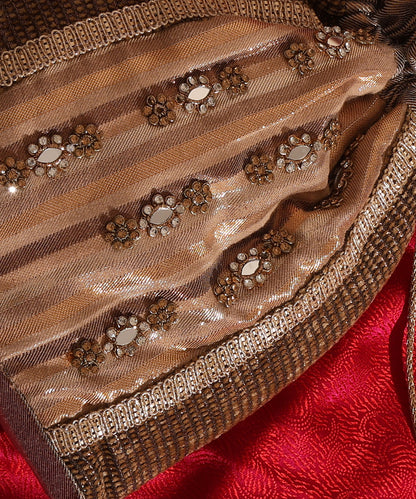 Beige Lurex And Velvet Embroidered Potli