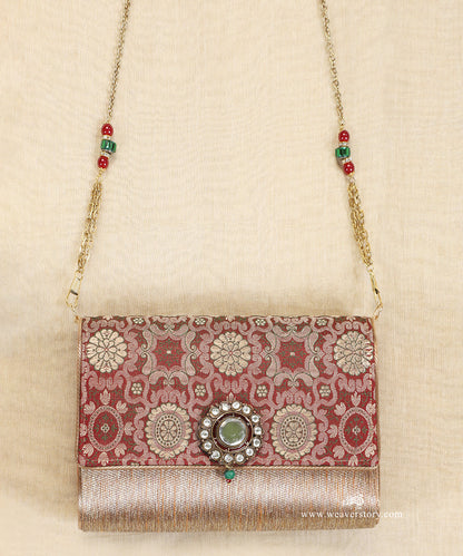 Red_And_Gold_Brocade_Purse_With_Kundan_Detailing_WeaverStory_02