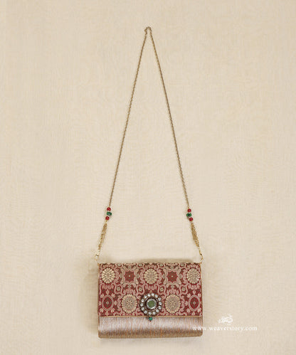 Red_And_Gold_Brocade_Purse_With_Kundan_Detailing_WeaverStory_03